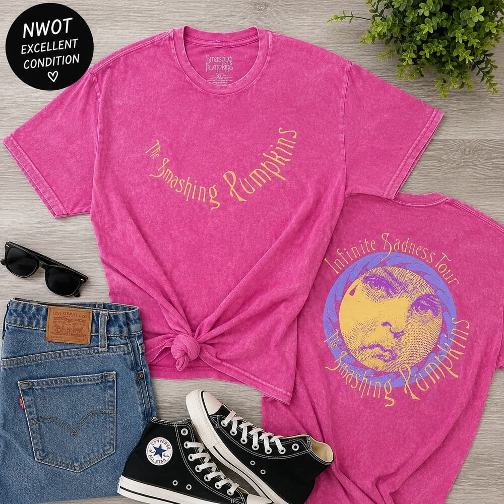 Smashing Pumpkins Infinite Sadness Tour Pink Acid Wash Band Tee XL